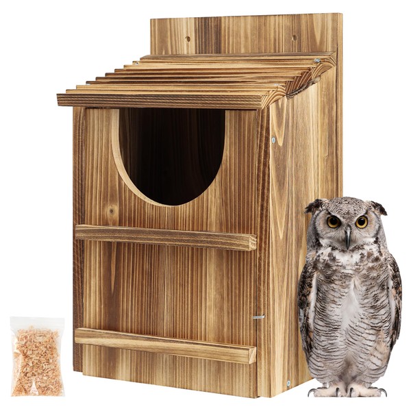 UUMENHA Owl House,Carbonized Cedar Large Owl Bird Box with Shavings,Owl