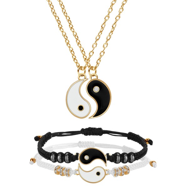 Hicarer 4 Pcs Yin Yang Necklace for 2 and Matching