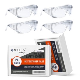 Aqulius 24 Bulk Pack Safety Glasses Over Eyeglasses (Anti-Fog & Scratch Resistant) Crystal Clear Eye Protection - OTG Safety Goggles