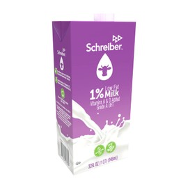 Schreiber Milk 1%, Shelf Stable Milk, Low Fat with Vitamin A & D, 32 oz (6 Pack)