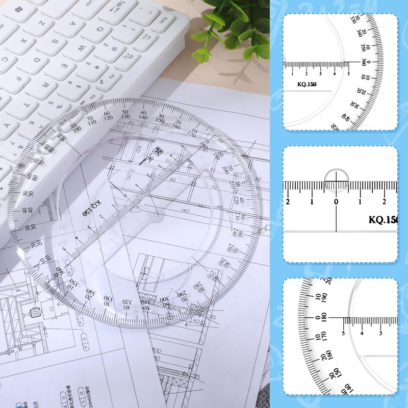 Zonon 2 Pack 6 Inch Protractor, Multifunctional Drawing Ruler Rotatable