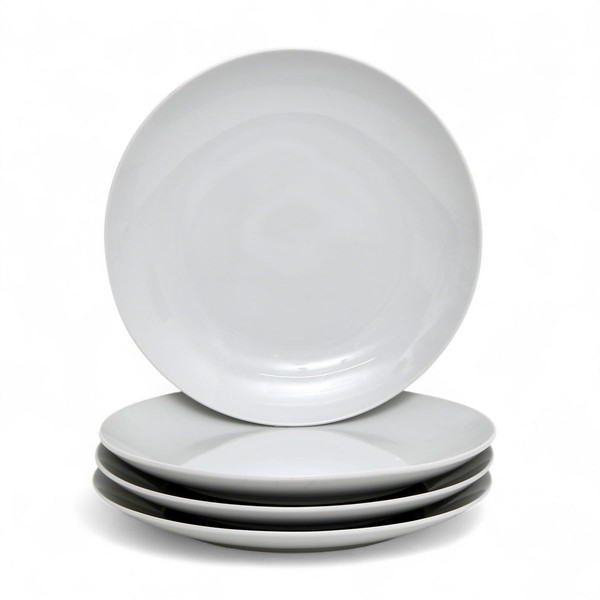 Porcelain Shallow Dinner Plates, 10.25 Inch Diameter, White, Bistro-Style, Microwave