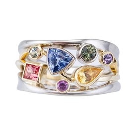 LRGKMCWTOB 925 Sterling Silver Womens Shiny Full Diamond Ring Geometrical Line Multi Row Womens Rainbow Gemstone Ring Wave Shape Eternity Engagement Wedding Promise Ring Cocktail Party Ring (Size 8)