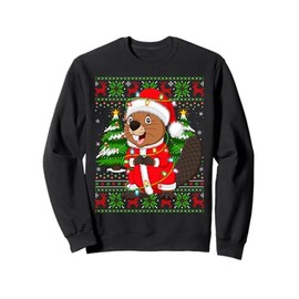 Beaver Christmas Lights Santa Costume Ugly Xmas Sweaters Sweatshirt