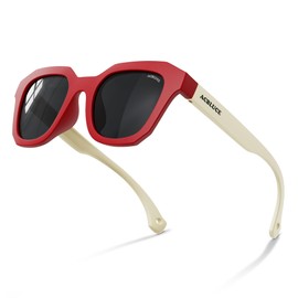 ACBLUCE Kids Sunglasses for Boys Girls Polarized Teen Youth Child Sport Baseball Running Beach Red Glasses for Age 5 6 7 8 9 10 11 12