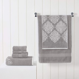 Modern Threads Artesia Damask 6-Piece 100% Combed Cotton Reversible Yarn Dyed Jacquard Towel Set Grey