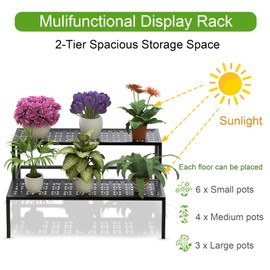 Metal Plant Stand Metal 2 Tier Potted Multiple Flower Pot Holder Plant Shelf Indoor Plants Multiple,Outdoor Heavy Duty Planter Display Shelving Unit for Patio Garden Corner Balcony Living Room(Black)