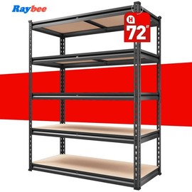 Raybee Garage Shelves Classic 5-Tier Metal Storage Shelving Unit Height Adjustable Versatile Utility Rack Shelf for Craft Warehouse Pantry Kitchen Organiser:_W70L