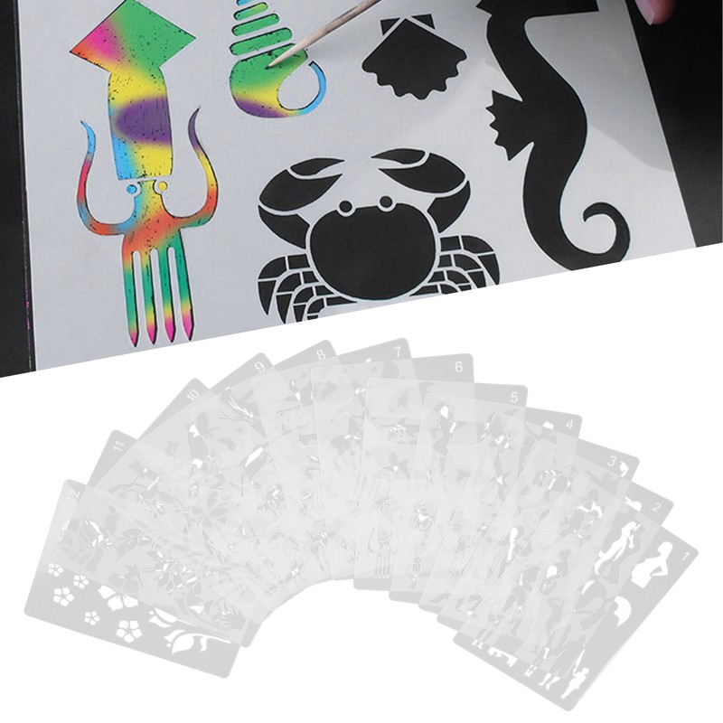12Pcs Paint Stencils A4 Characters Animals Plants Safe Poisonless Durable