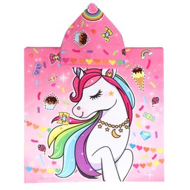 com-four® Bath Poncho with Hood, Beach Towel with Unicorn Motif, Hooded Throw for Beach, Swimming Pool and Bathroom, Soft Towel for Covering (Poncho Unicorn)