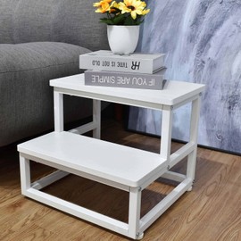 YAKANJ Step Stools for Adults Kids, Step Stool, Metal & Wood, White