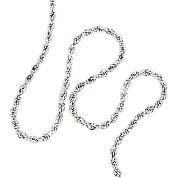 Renaiz Rhodium Plated Twisted Rope Necklace for Women, 16-18 Inch