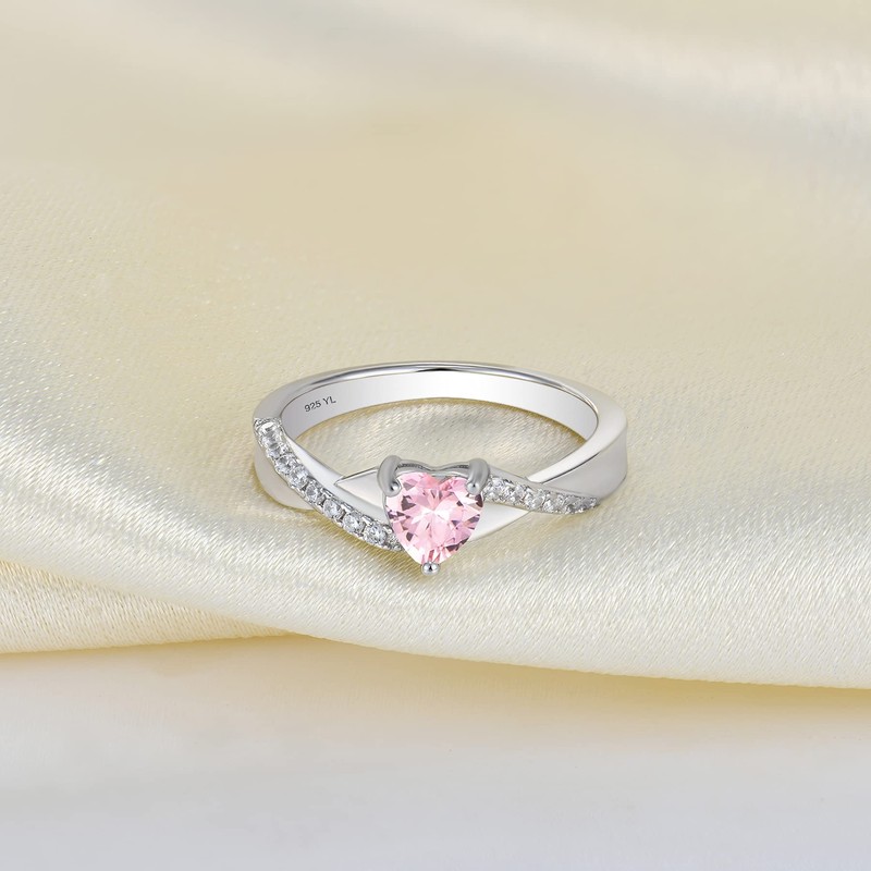 YL Engagement Ring Heart 925 Sterling Silver 12 Birthstone Cubic