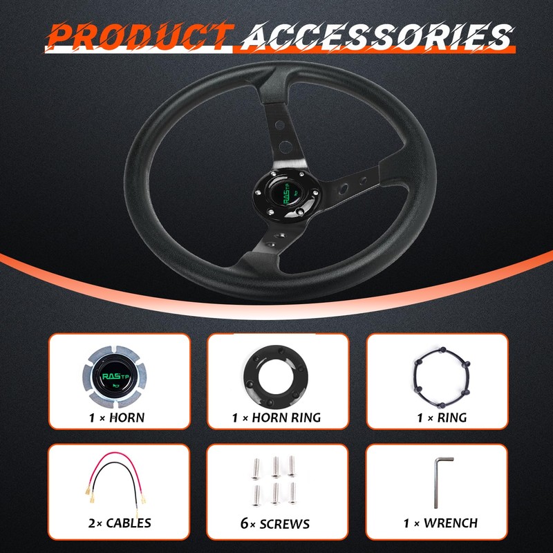 RASTP Universal Racing Steering Wheel,Drifting Deep Dish Steering Wheel 13.8”/350mm
