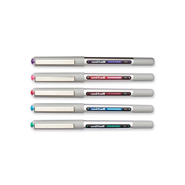 uni-ball Vision Rollerball Pens, Fine Point (0.7mm), Assorted Colors, 12 Count