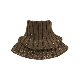 Luxury Divas Brown Ribbed Knit Neck Warmer With Rhinestones