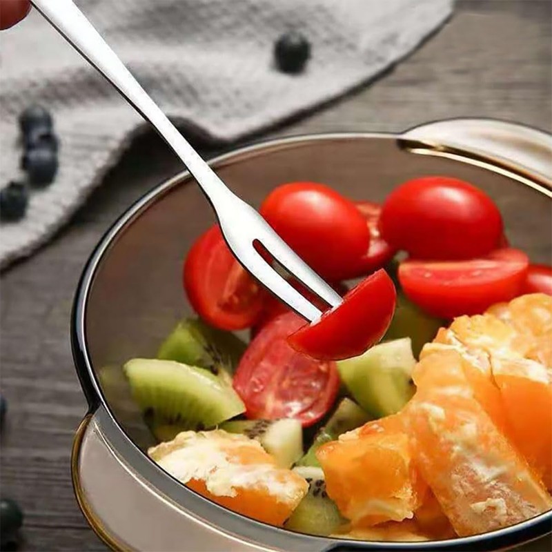 8Pack SUS304 Stainless Steel Mini Fruit Fork,Two Prong Fork, Appetizer