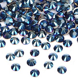 2880PCS Art Nail Rhinestones Non Hotfix Glue Fix Round Crystals Glass Flatback for DIY Jewelry Making with one Picking Pen (ss10 2880pcs, Mine Blue)