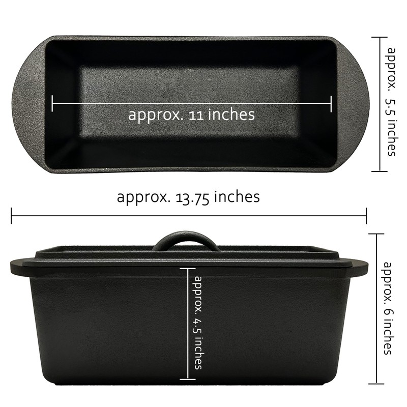 Cuisiland Rectangular Cast Iron Bread Loaf Pan, Heavy Duty 11x4.75x4,25"