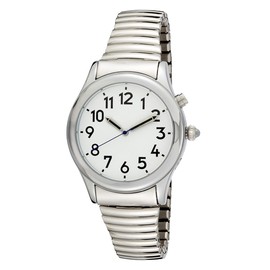 Time Optics Men's Silver Tone Talking Watch White Face - Choice of Voices Male & Female