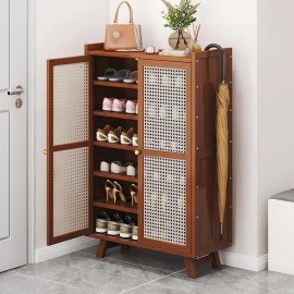 Modern Stainless Steel Shoe Cabinet with Breathable Panel Extendable Bamboo Doors Furniture for Home Hotel for Entry Living Roomcolor: natural bamboo, size: 7 tiers