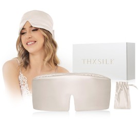 THXSILK 6A+ Grade 22 Momme Silk Sleep Mask, 100% Mulberry Blackout Eye Mask for Sleeping, Large Size Silk Eye Cover for Women, Men, Travel, Nap, Airplane(4.7×27.5inches, White)