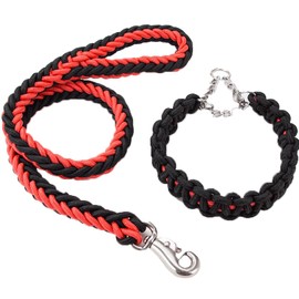 Kabxhueo Strong Rope Dog Lead and Collar Set 4FT Durable Braided Dog Collars and Leads Set Nylon Rope Leashes with Heavy Duty Clips Slip Lead Collar with Metal Chain for Small Medium Large Dogs