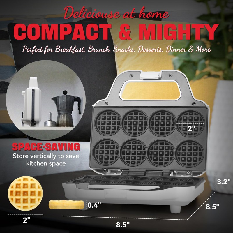 SugarWhisk Mini Waffle Maker Machine, Tiny Waffle Bites Iron for