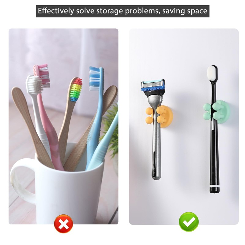 Razor Holder Shaver Hook Hanger Stand - 4Pcs Silicone Toothbrush