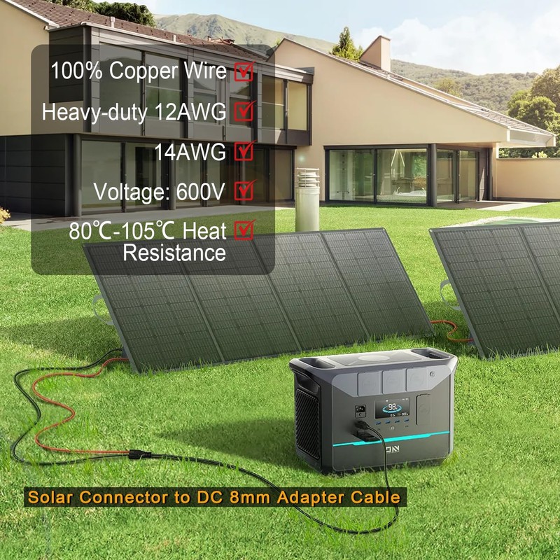 COMeap 6FT 2M 12AWG+14AWG Solar Connector to DC 8mm Adapter