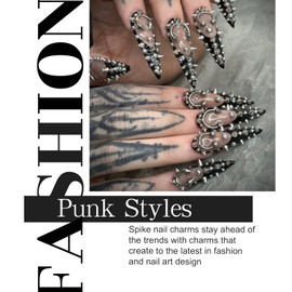 YAEISM 12 Grids Punk Nail Charms 380pcs Silver Nail Charms 3D Stud Spike Nail Art Alloy Bow Nail Charm Money Star Charms with Glue Gel,Tweezer for Women Decoration