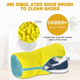 Ninonly Shoe Wash Bag, Washing Machine, Pack of 2, Shoes Wash Bag for Washing Machine with 360° Cleaning Fluff, Reusable Wash Bag, Shoes, Laundry Bag, Multi Protection for Shoes, Trainers, Yellow