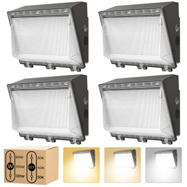 CINOTON 120W 100W 60W Switchable LED Wall Pack Light with Dusk to Dawn Sensor, 3CCT 5000K/4000K/3000K, [100-277V] IP65 Outdoor LED Security Flood Lighting for Parking Lot Warehouses-UL Listed 4 Pack