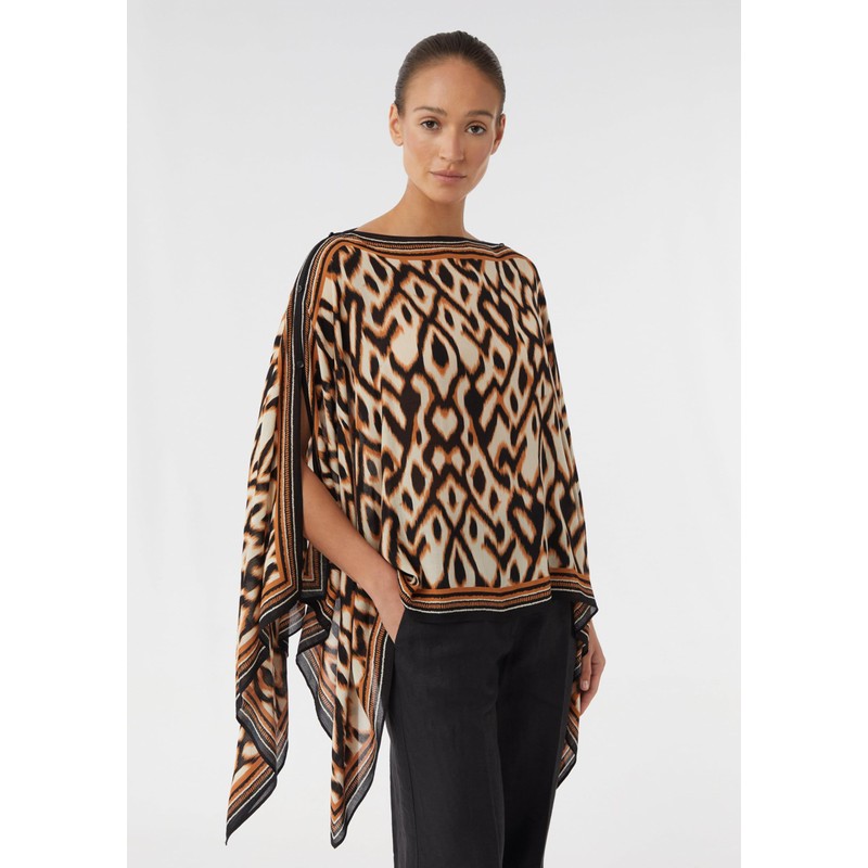 comma Chiffon-Poncho mit All-Over-Print schwarz OneSize
