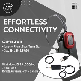 INNOTALK Computer Phone and Desk Phone Wireless Headset + Remote Answering Device for Cisco 8941, 8945, 8945G (ExplorerUver)