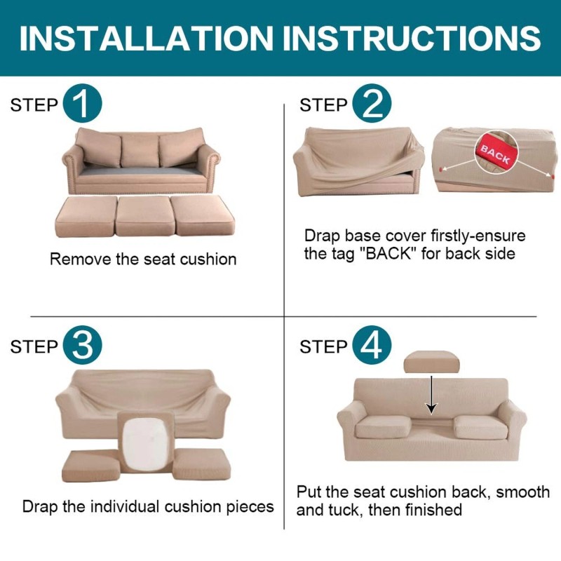 Turquoize 4 Piece Sofa Slipcover Sofa Covers for 3 Cushion