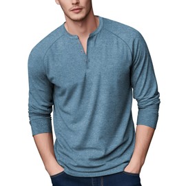 Long Sleeve Henley Shirts for Men(Heather Slate Blue,XL)