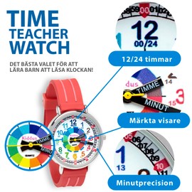 Kiddus Learning Watch for Kids Boys and Girls Analogue Watch with Time Learning Exercises Time Teacher Svenska Red, Svenska Röd, Strap.