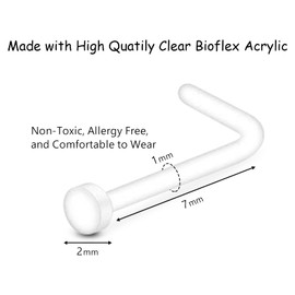 WillTen 20 Pieces Plastic Nose Studs Hide Piercing for School, 18G Clear Piercing Retainers Jewellery Set for Nose Septum Tragus Cartilage Helix, Plastic