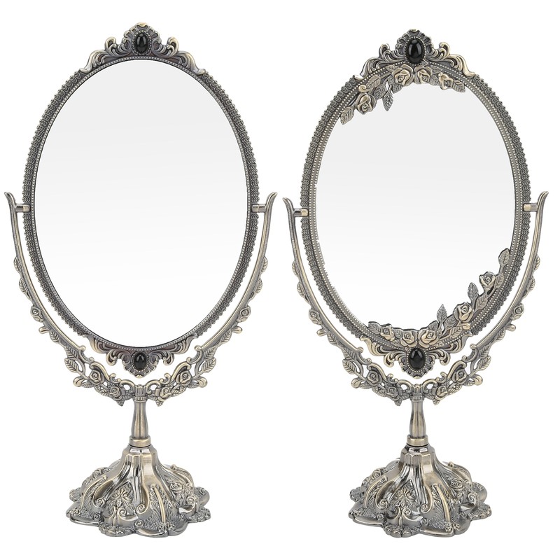 MakeUp Mirror EuropeanStyle Metal Retro DoubleSided Mirror for Bathroom Bedroom