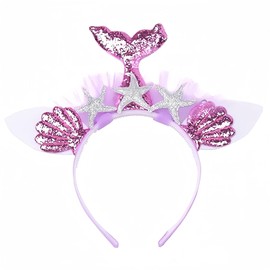 Vsdski Mermaid Tail Headband Starfish Hairbands Purple Glitter Shell Tulle Headbands cute Mermaid Hair Accessories for Girls Women Summer Birthday Wedding Party Supplies