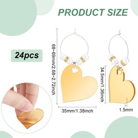 BENECREAT 24pcs Acrylic Wine Glass Charms, Heart Golden Wine Glass Name Tags Smooth Drink Markers for Valentine's Day Stem Glasses Identification Wedding Party Favor