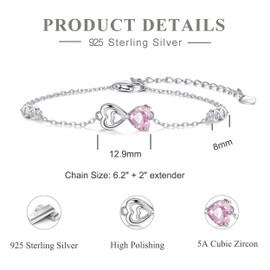 Step Forward Sterling Silver October Birthstone Bracelet for Women Teens - Pretty Pink Infinity Bracelets Birthday Jewelry for Daughter - Mother's Day Anniversary Christmas Gifts for Mother Sisters