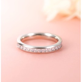 TIGRADE 4mm Women Titanium Engagement Ring Cubic Zirconia Eternity Wedding Band Size 3 to 13.5 (4MM-Square CZ, 8.5)