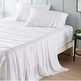 Cal-King Size Sheet Set - Soft & Breathable Sheets - Hotel Luxury Bed Sheets - Egyptian Cotton - 4 Piece Set Easy Fit 16-18 Inch Deep Pocket Fitted, Flat Sheets and Pillow Cases - White Solid