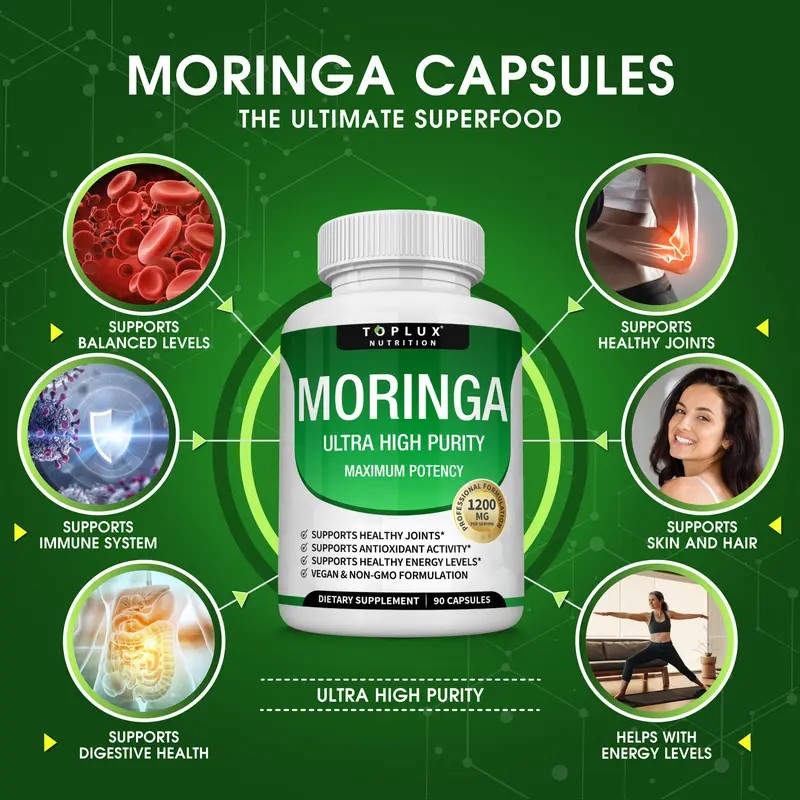 Moringa Capsules 1200mg – Pure Moringa Powder for Immune &