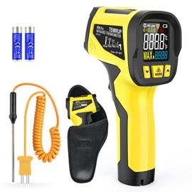 TEMIRUP Infrared Thermometer Gun, Digital Laser Thermometrer Temperature Gun with Color LCD for Cooking, Pizza Oven, HVAC, IR Temp Gun with K-Probe, Adjustable Emissivity,-40°F to 1472°F(-40~800°C)