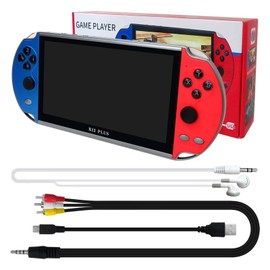 Built in 10000+ X12 Plus Gamepad 7" 16GB Portable Handheld Video Game Console Player (Classic Blue and Red)