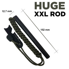 Ember Rock XXL Firesteel Fire Starter - Huge Survival Ferrocerium Rod 152mm x 12.7mm - Paracord Lanyard with Multi Tool Scraper