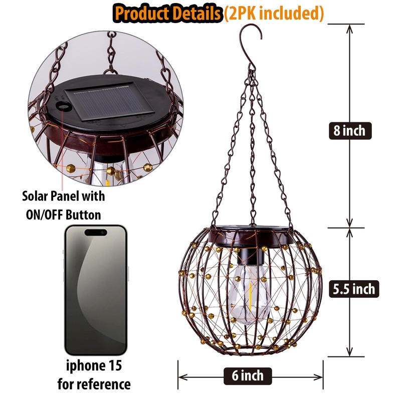 Hanging Solar Lanterns, Solar Lights Outdoor Waterpoof, Solar Chandelier with